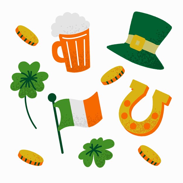 Colección de elementos del día de San Patricio dibujado a mano