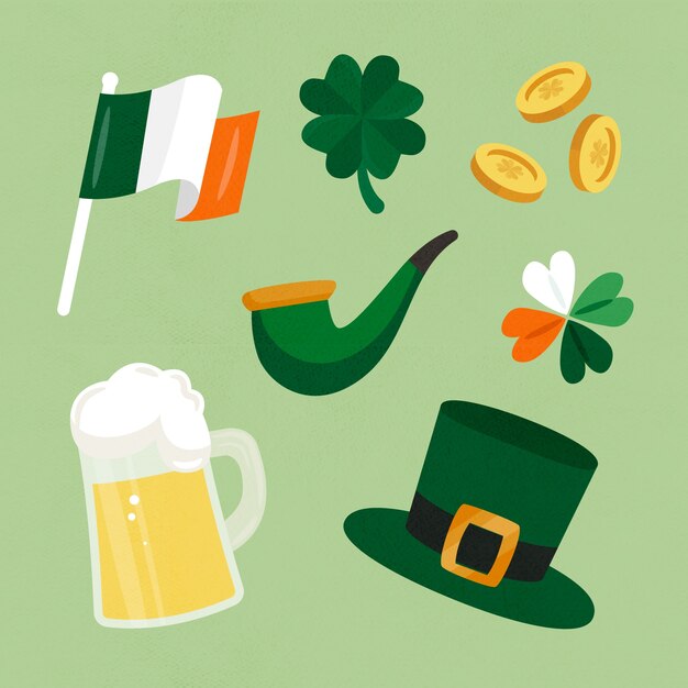 Colección de elementos del día de San Patricio dibujado a mano