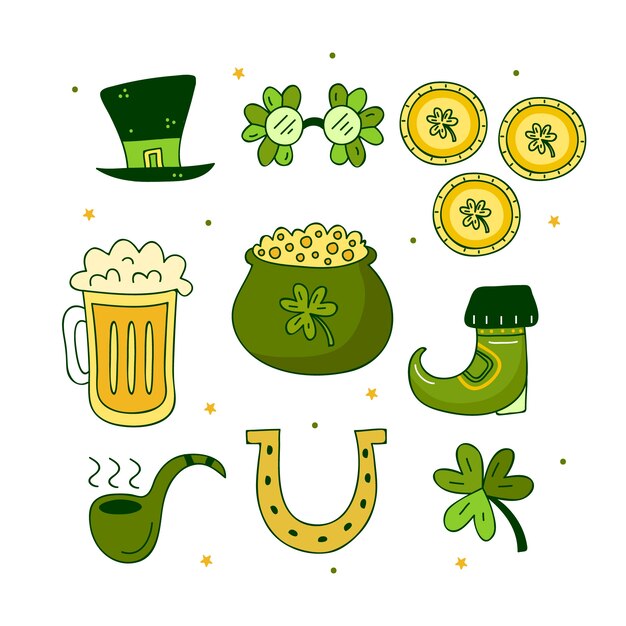 Colección de elementos del día de san patricio dibujados a mano