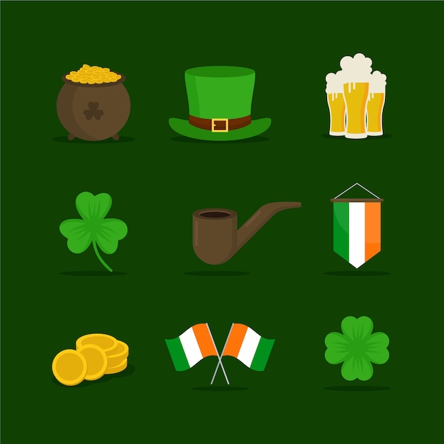 Colección de elementos del día de san patricio en diseño plano
