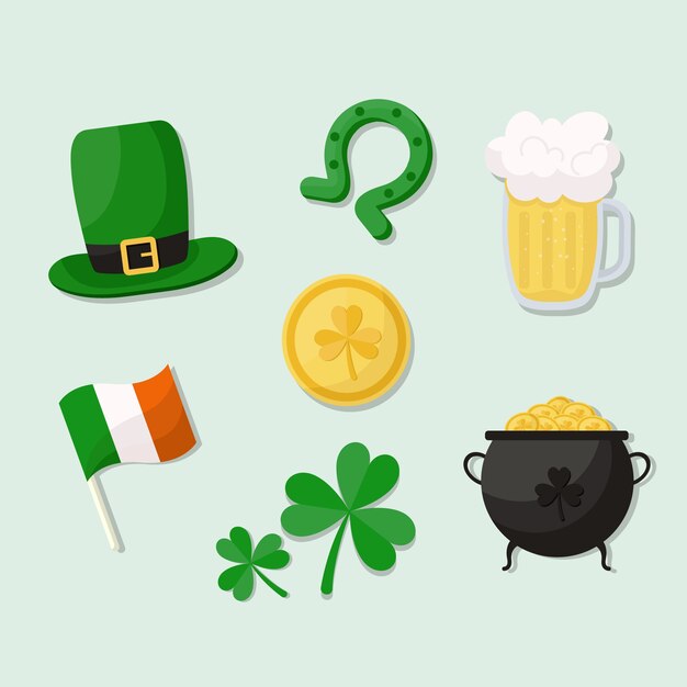 Colección de elementos del día de San Patricio de diseño plano