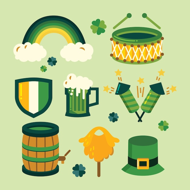 Vector gratuito colección de elementos del día de san patricio de diseño plano