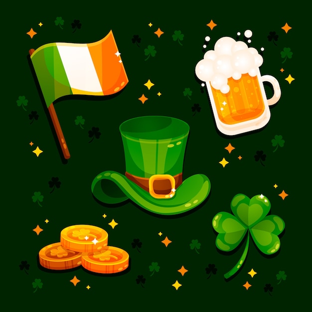 Vector gratuito colección de elementos del día de san patricio en diseño plano