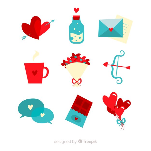 Colección elementos día de san valentín dibujados a mano