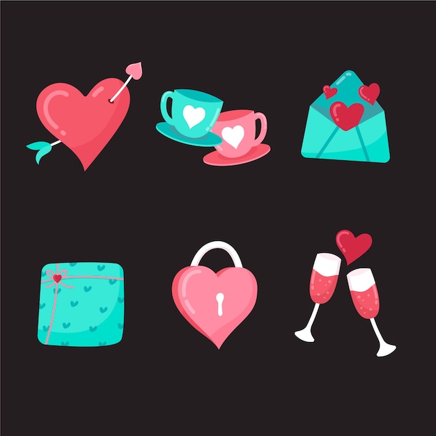 Colección de elementos del día de san valentín dibujados a mano