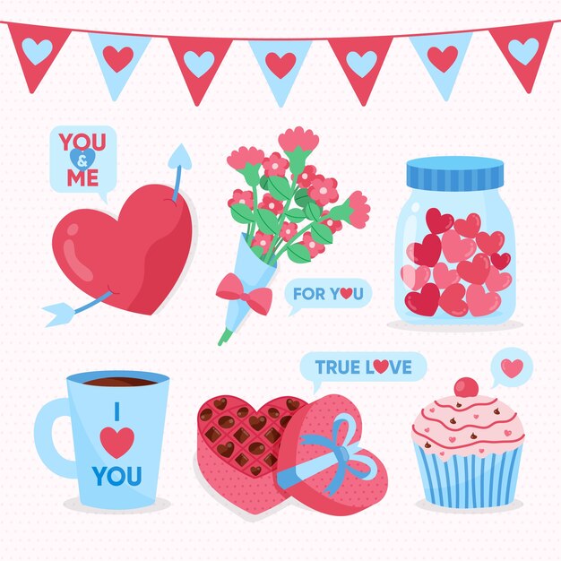 Colección de elementos del día de san valentín dibujados a mano
