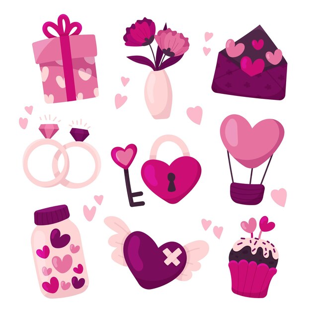 Colección de elementos del día de san valentín dibujados a mano