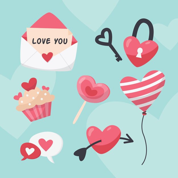 Colección de elementos del día de san valentín dibujados a mano