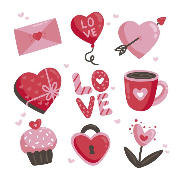 Colección de elementos del día de san valentín dibujados a mano