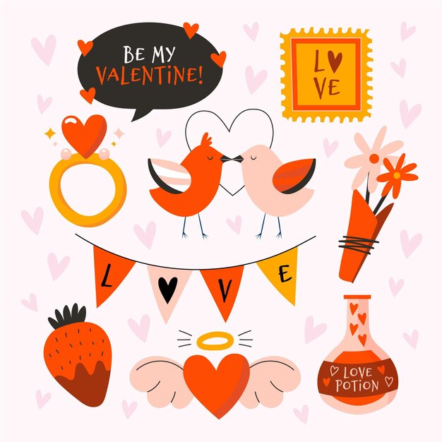 Colección de elementos del día de san valentín dibujados a mano