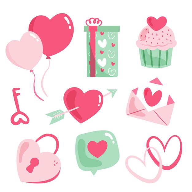 Colección de elementos del día de san valentín dibujados a mano