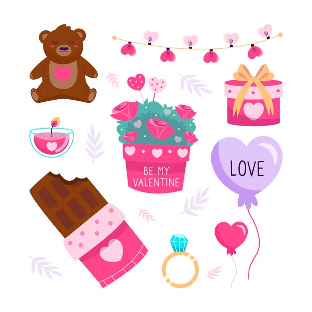 Colección de elementos para el día de San Valentín dibujados a mano