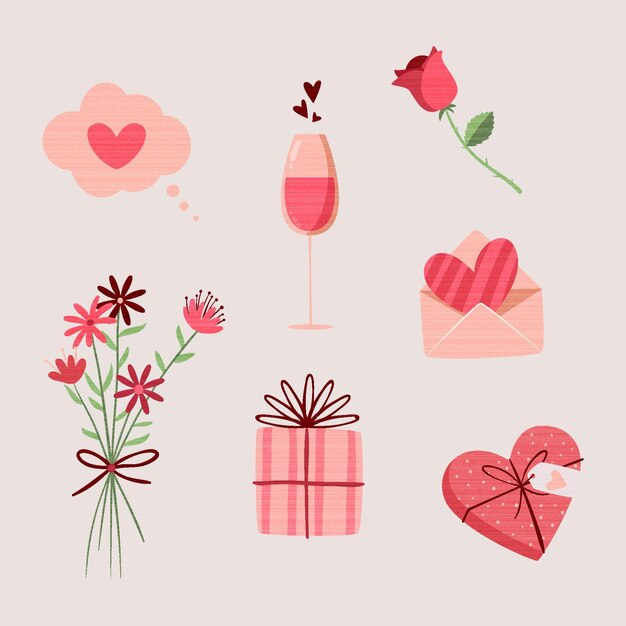 Colección de elementos del día de san valentín dibujados a mano