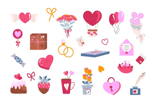 Colección de elementos del día de san valentín dibujados a mano