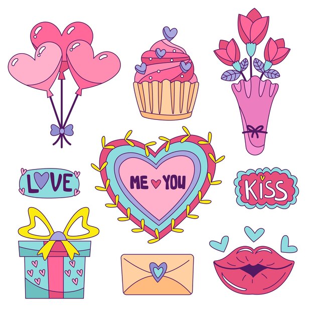 Colección de elementos del día de san valentín dibujados a mano