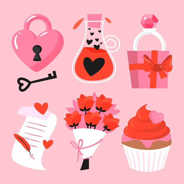 Colección de elementos del día de san valentín dibujados a mano