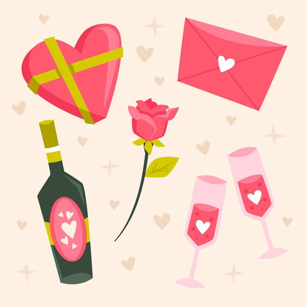 Colección de elementos para el día de San Valentín dibujados a mano