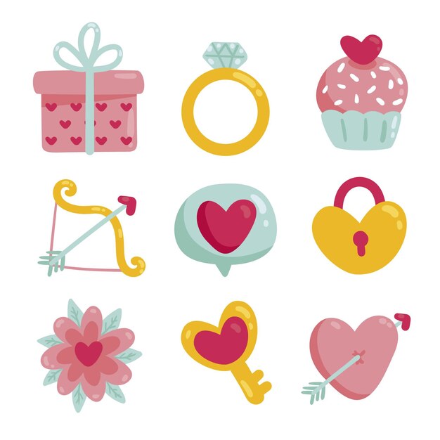 Colección de elementos del día de san valentín dibujados a mano