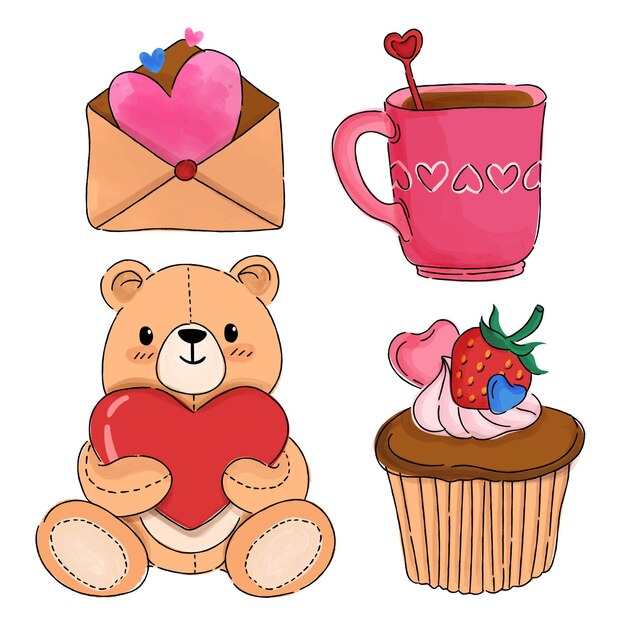 Colección de elementos del día de san valentín dibujados a mano