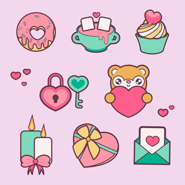 Colección de elementos del día de san valentín en diseño plano