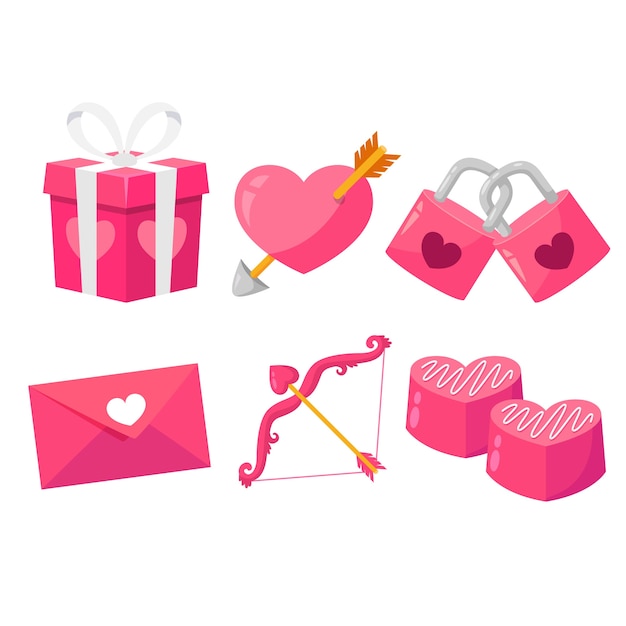 Colección de elementos del día de san valentín en diseño plano