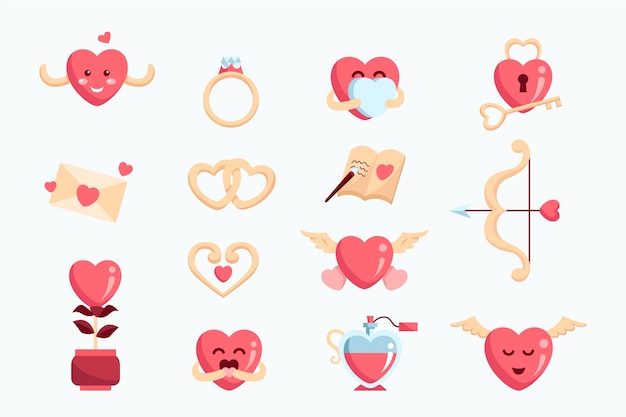 Colección de elementos del día de san valentín en diseño plano