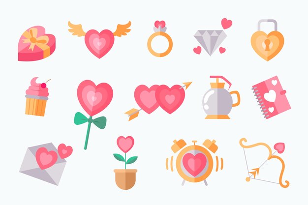 Colección de elementos para el día de San Valentín en diseño plano