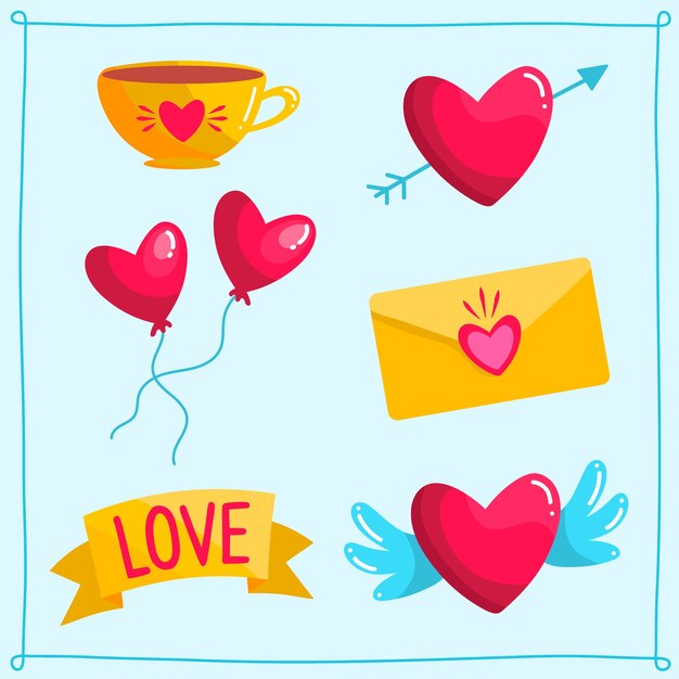 Colección de elementos del día de san valentín en diseño plano