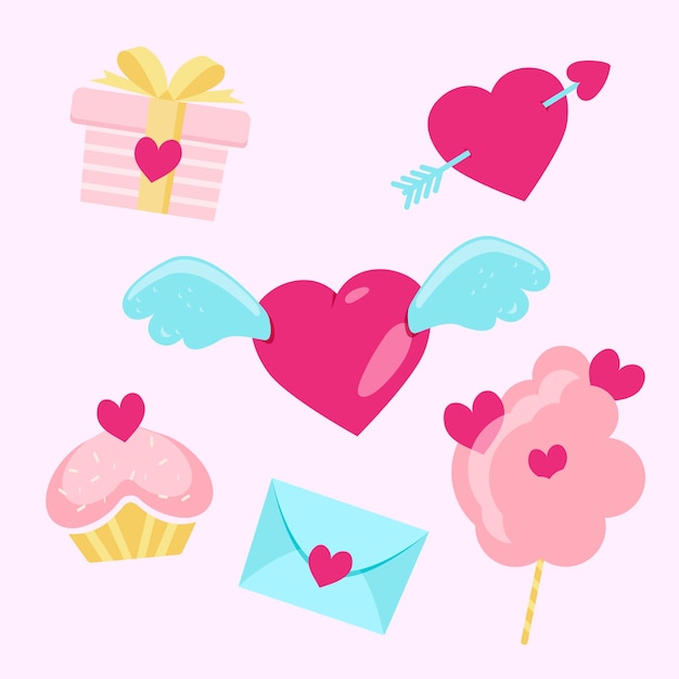 Colección de elementos del día de san valentín en diseño plano
