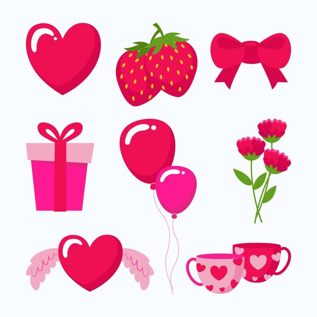 Colección de elementos del día de san valentín en diseño plano