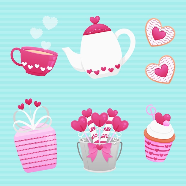 Colección de elementos del día de san valentín en diseño plano
