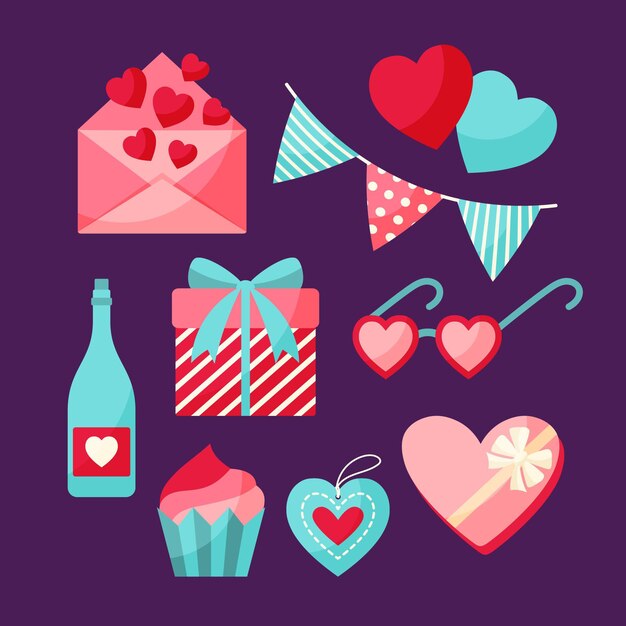 Colección de elementos del día de san valentín en diseño plano