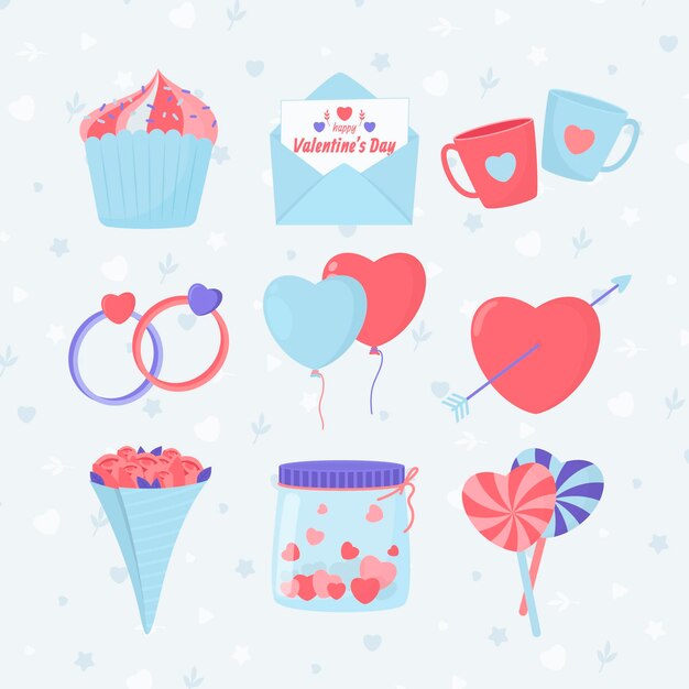 Colección de elementos del día de san valentín en diseño plano