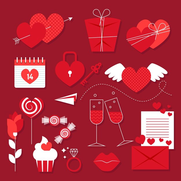 Colección de elementos del día de san valentín en diseño plano