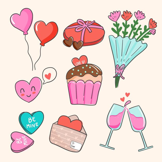 Colección de elementos del día de san valentín en diseño plano