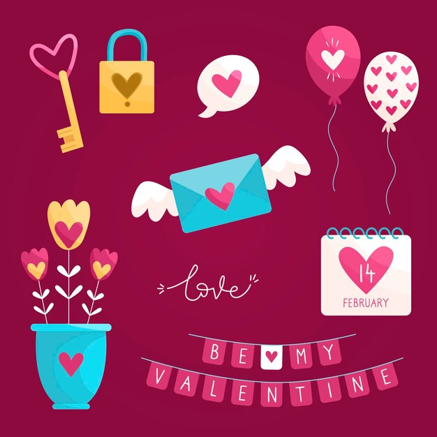 Colección de elementos del día de san valentín en diseño plano