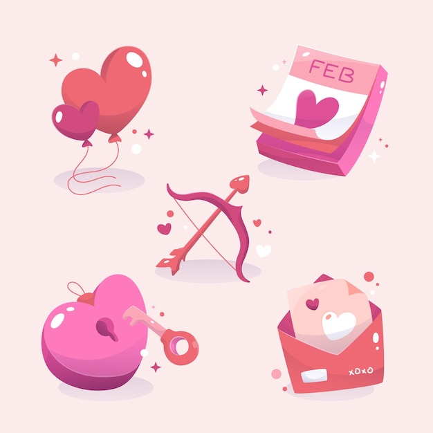 Colección de elementos del día de san valentín en diseño plano