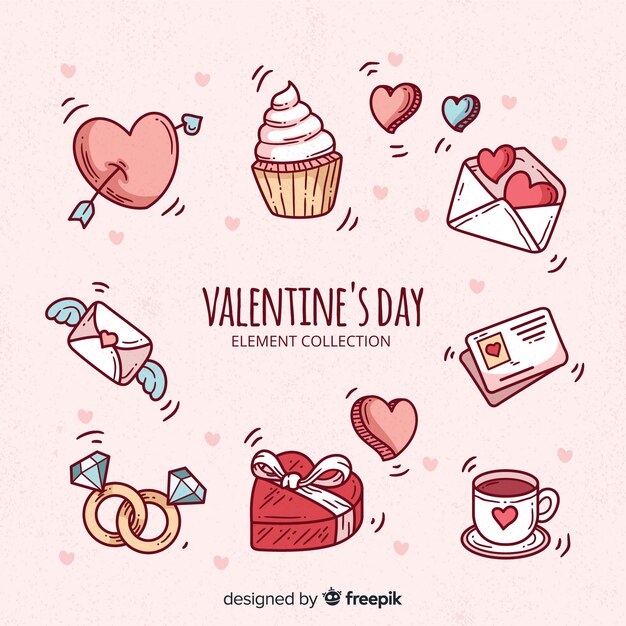 Colección elementos día de san valentín garabatos