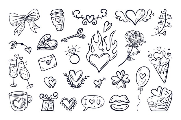 Colección de elementos para el día de San Valentín