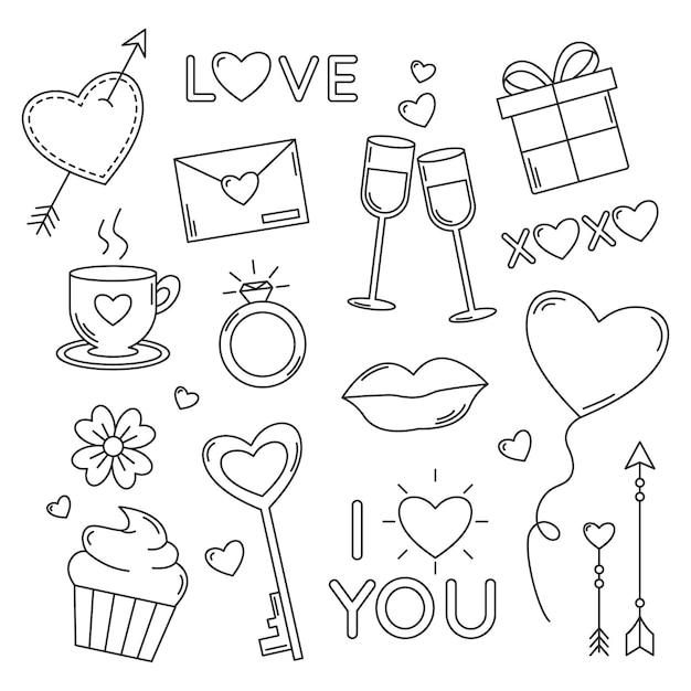 Colección de elementos para el día de San Valentín