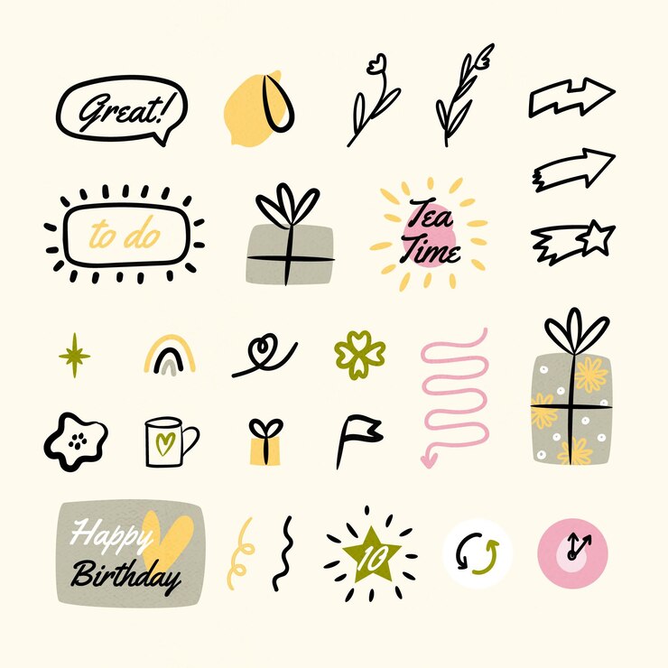 Vector gratuito colección de elementos de diario de bala dibujados