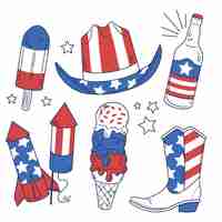 Vector gratuito colección de elementos dibujados a mano para la celebración americana del 4 de julio