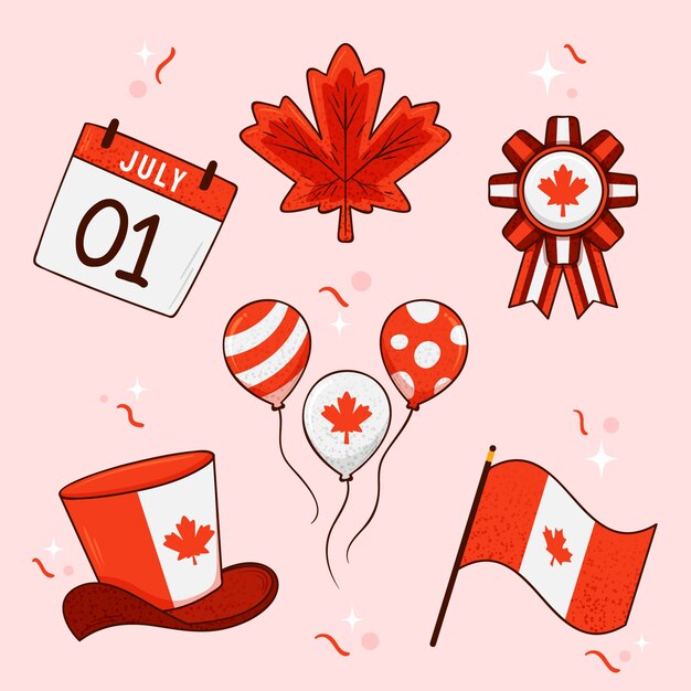 Colección de elementos dibujados a mano para la celebración del día de canadá