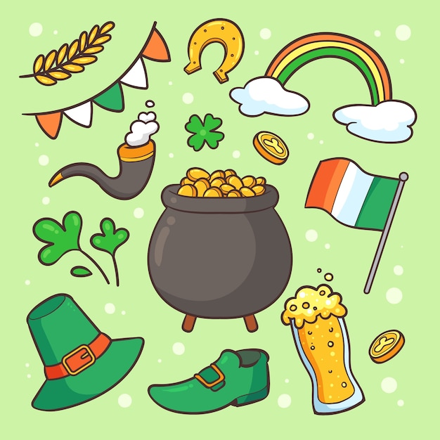 Vector gratuito colección de elementos dibujados a mano para la celebración del día de san patricio