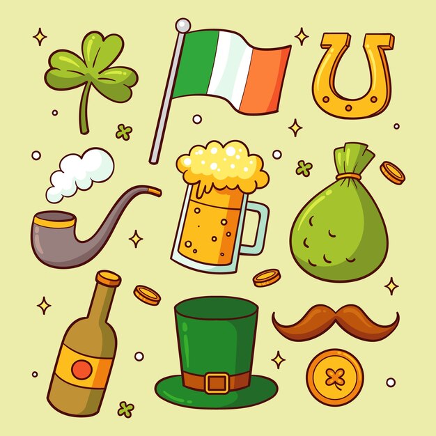 Colección de elementos dibujados a mano para la celebración del día de san patricio