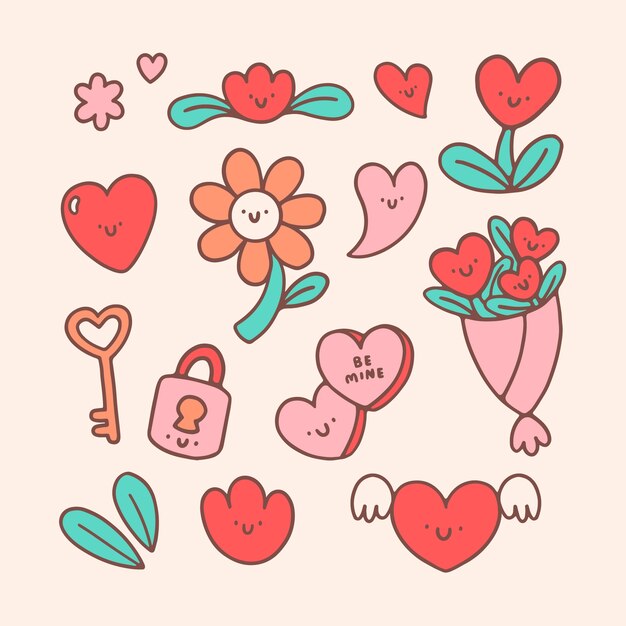 Colección de elementos dibujados a mano para la celebración del día de san valentín