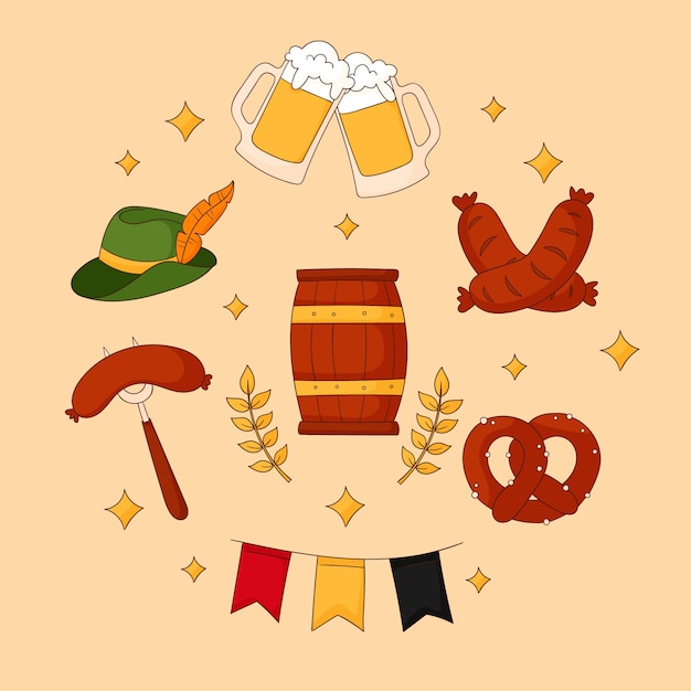 Vector gratuito colección de elementos dibujados a mano para la celebración del festival de la cerveza oktoberfest