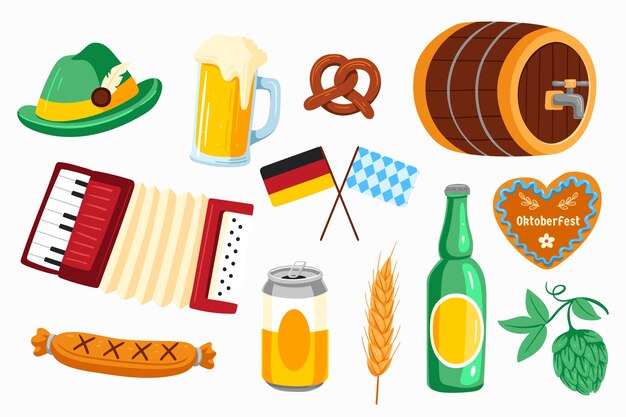 Colección de elementos dibujados a mano para la celebración del festival de cerveza Oktoberfest