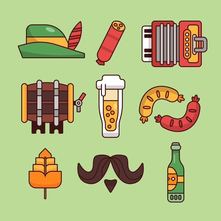 Vector gratuito colección de elementos dibujados a mano para la celebración del festival de cerveza oktoberfest