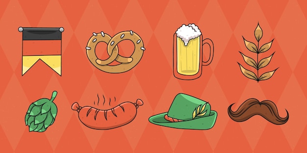 Vector gratuito colección de elementos dibujados a mano para la celebración del festival de la cerveza oktoberfest